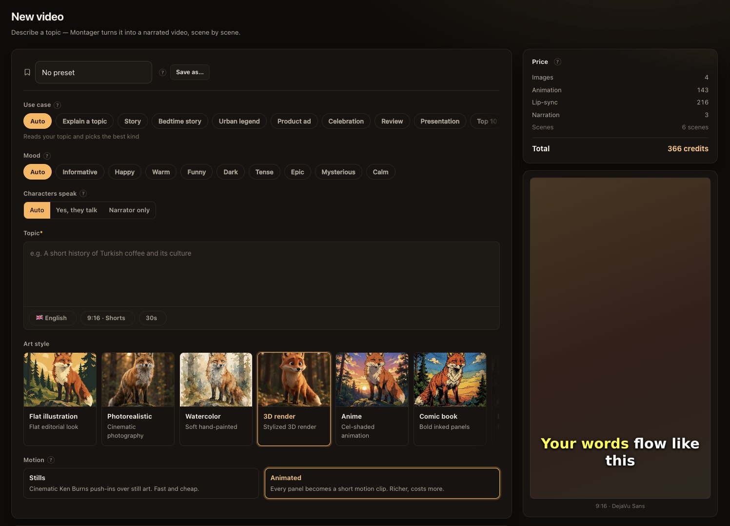 montager — new-video prompt and plan screen